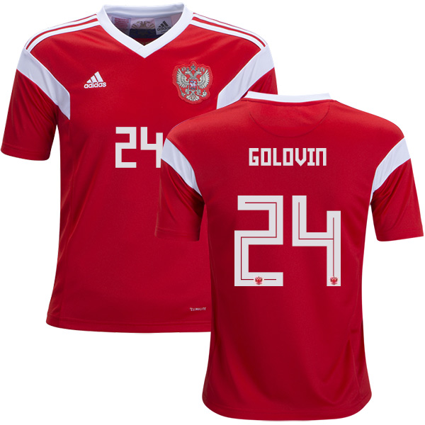 Russia #24 Golovin Home Kid Soccer Country Jersey - Click Image to Close